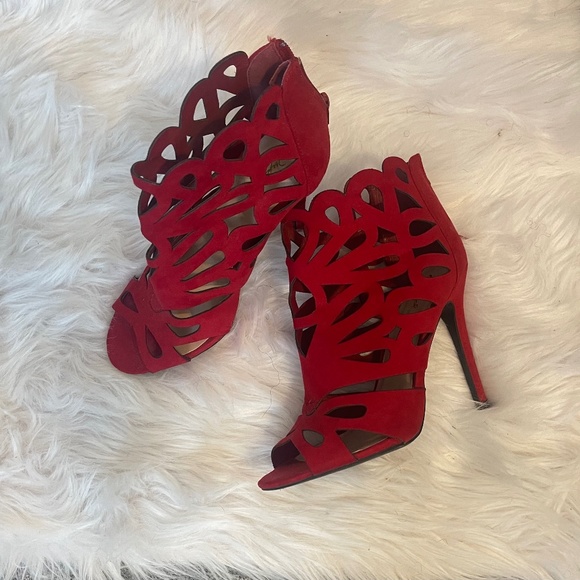 Women’s Red open toe high heels - Picture 1 of 3